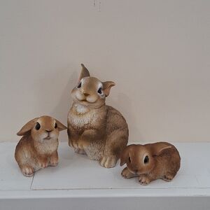 Bundle Of 3 Resin Natural Realistic Brown Bunny Figurines.